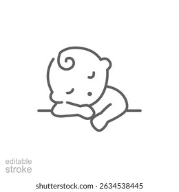 Baby sleep line icon. baby sleeping on the table. Simple outline style. Editable stroke