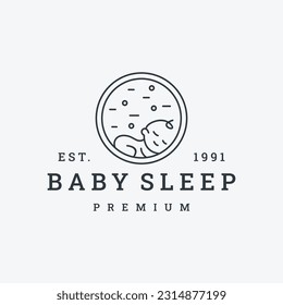 Baby sleep logo vector icon illustration hipster vintage retro .