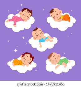 baby sleep on cloud vector illustration