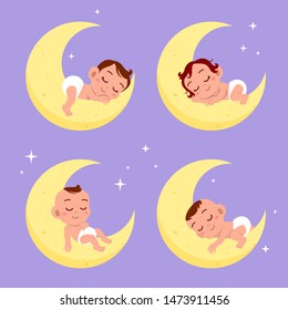 baby sleep on moon vector illustration