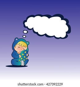 baby sleep on pillow Hug night. . Vector flat illustration