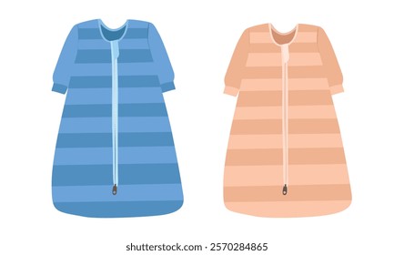 Baby sleep sack vector illustration in cartoon style. Baby sleeping bag clipart in flat design with striple pattern and a zipper running vertically down the center. Baby clothing, baby element.