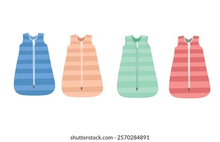 Baby sleep sack vector illustration in cartoon style. Baby sleeping bag clipart in flat design with striple pattern and a zipper running vertically down the center. Baby clothing, baby element.