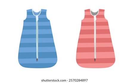 Baby sleep sack vector illustration in cartoon style. Baby sleeping bag clipart in flat design with striple pattern and a zipper running vertically down the center. Baby clothing, baby element.