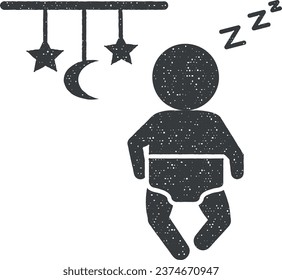 Baby, sleepiness icon vector illustration in stamp style
