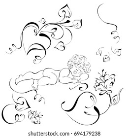 the baby is sleeping among flowers and hearts