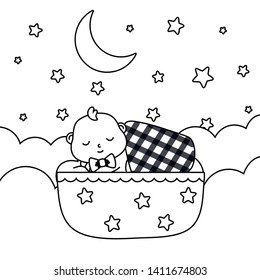 baby sleeping in a cradle in black and white