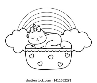 baby sleeping in a cradle in black and white