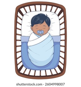Baby sleeping in crib isolated vector illustration on white background