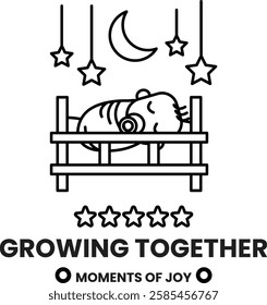 A baby is sleeping in a crib with a star above it in the style of sign illustrations