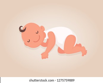 Baby sleeping in the crib. Vector illustration in flat style.