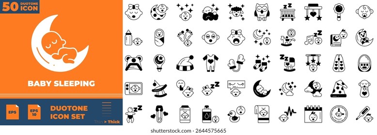 Baby Sleeping Duotone Editable Icons set. Vector illustration in modern thin duotone style of baby sleeping icons: newborn, cute, child, etc