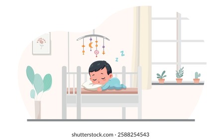 baby sleeping in his crib in the children's room