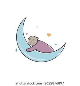 Baby schlafen Umarmung Mond Vektor Logo

