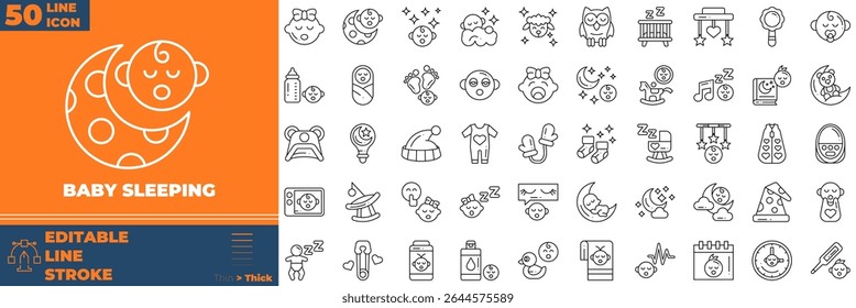 Baby Sleeping Line Editable Icons set. Vector illustration in modern thin line style of baby sleeping icons: newborn, cute, child, etc