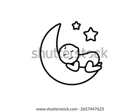 Baby sleeping  with moon line icon . Sweet dream illustrations. Cute baby sleep.