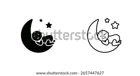 Baby sleeping  with moon set icon . Sweet dream illustrations. Cute baby sleep.