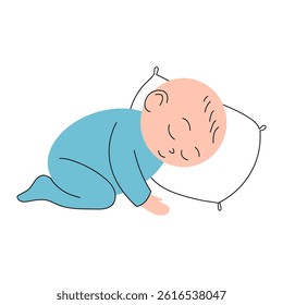 O bebê está dormindo. O recém-nascido tem um sonho. Para cartaz, cartão, faixa, desconto, oferta especial, capa, menu, publicidade. Ilustração vetorial EPS10 

