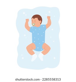 Baby sleeping. Newborn baby sleeps peacefully in the crib.Using pacifier.  Vector illustration.