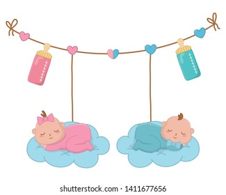 baby sleeping on a cloud vector illustration