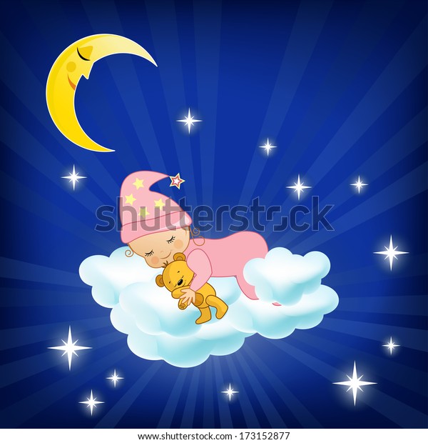 Baby Sleeping On Cloud Vector Illustration Stock Vector (Royalty Free ...