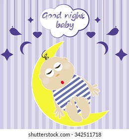 baby sleeping on the moon vector