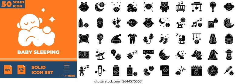 Baby Sleeping Solid Editable Icons set. Vector illustration in modern thin solid style of baby sleeping icons: newborn, cute, child, etc