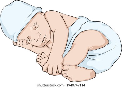 Baby sleeping vector illustration. Infant taking a nap with crossed arms and legs. 
