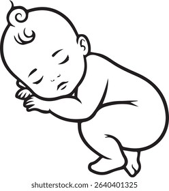 baby sleeping vector line art silhouette on white background