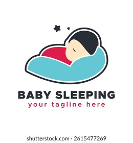 Baby sleeping Vector minimal logo . Adorable Baby Sleeping Logo Design 