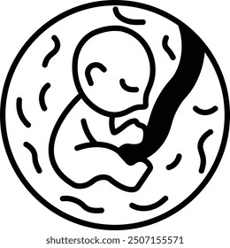 A baby is sleeping in a womb. The baby is surrounded by a black circle