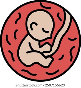 A baby is sleeping in a womb. The baby is surrounded by a black circle