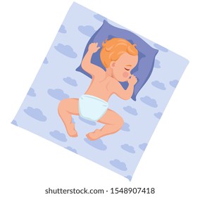 baby sleeps in a diaper and sucks a finger