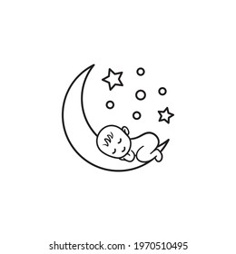 The baby sleeps on a moon. Baby sleeping on moon. Sweet dream illustration.