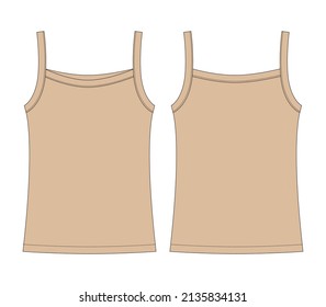 Baby sleeveless tank top with straps technical sketch. Children outline undershirt. Cream color. Back and front view. Front and back view. CAD fashion design. Vector illustration