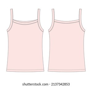 Baby sleeveless tank top with straps technical sketch. Children outline undershirt. Light pink color. Back and front view. Front and back view. CAD fashion design. Vector illustration