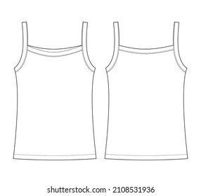 Baby sleeveless tank top technical sketch. Children girl outline t shirt underwear. Back and front view. Front and back view. CAD fashion design. Vector illustration