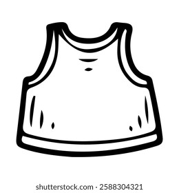 Baby sleeveless top. Hand drawn doodle. Newborn item. Fabric clothes for little child. Childhood. Vector line art illustration.