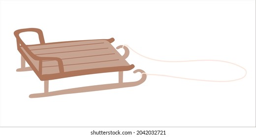 Baby sleigh, vector illustration of children wooden sleigh isolated on white. flat hand drawing