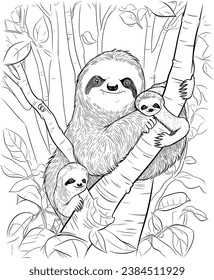 baby sloth coloring pages line art