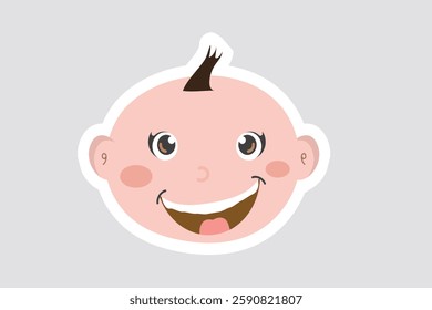 Baby Smile Face Vector Illustration Sticker. Cute vector sticker of a happy baby face with a big smile, perfect for baby-themed designs, nursery decor, kids' products, and digital graphics