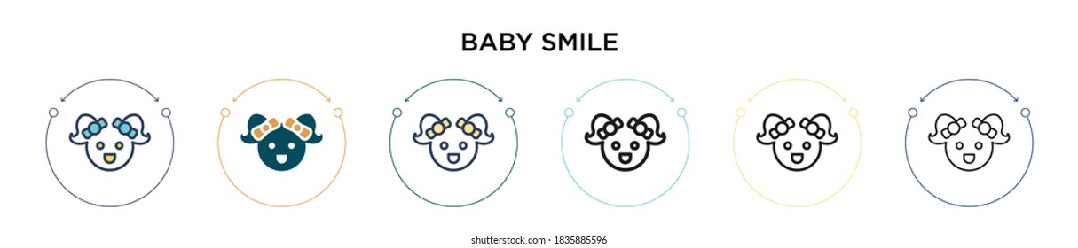 Baby smile icon in filled, thin line, outline and stroke style. Vector illustration of two colored and black baby smile vector icons designs can be used for mobile, ui, web