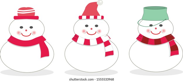 Baby Snowman isolated, Christmas snow doll with red hat and scarf on white  background vector illustration - Vector