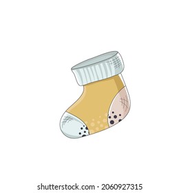 Baby sock isolated on white background. Greeting sweet postcard.Vector illustration. Hand drawn