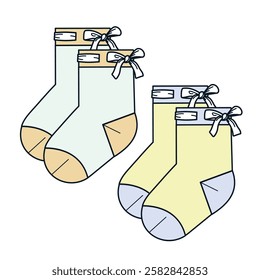 Baby socks with bow tie vector template technical design by adobe illustrator.