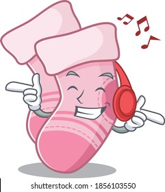baby socks Cartoon design concept listening music on headphone