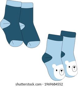 Baby Socks design. Baby clothes Flat Sketch. vector illustration