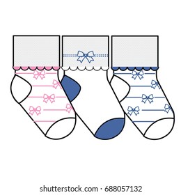 Baby socks design. Set of socks pattern. illustrations isolate Baby sock with colored pattern