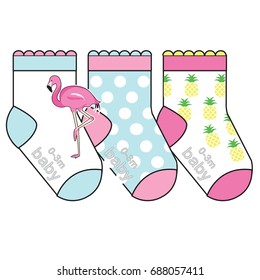 Baby socks design. Set of socks pattern. illustrations isolate Baby sock with colored pattern
