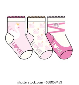 Baby socks design. Set of socks pattern. illustrations isolate Baby sock with colored pattern